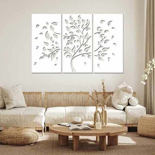 Dekorace podzimní strom - dekor bílá