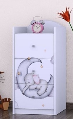 Komoda 3 šuplíky úzká Slůně a měsíc bílá