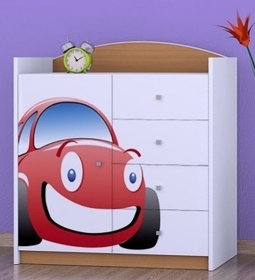 Komoda do dětského pokoje se 4 šuplíky a dvířky Auto
