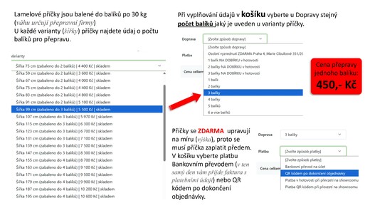 Údaje o dopravě a platbě lamelové příčky